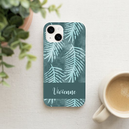 Tealgroene waterverf tropische bladnaam Case-Mate iPhone case