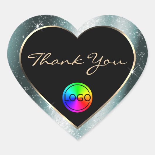 Tealish Metal Glitter Lijst Bedankt met Logo Hart Sticker (Voorkant)