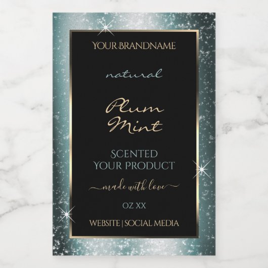 Tealish Metal Sparkle Glitter Lijst Productlabel Voedselcontainer Etiket (Enkel label)