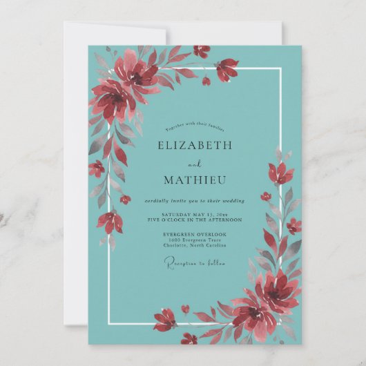 Tealroest Wilde Bloemen Bruiloft Kaart (Voorkant)