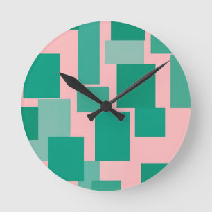 Tealroze kleurblokpatroon modern abstract ronde klok