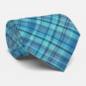 Teals, Blauw & Geel Plaid Stropdas (Opgerold)