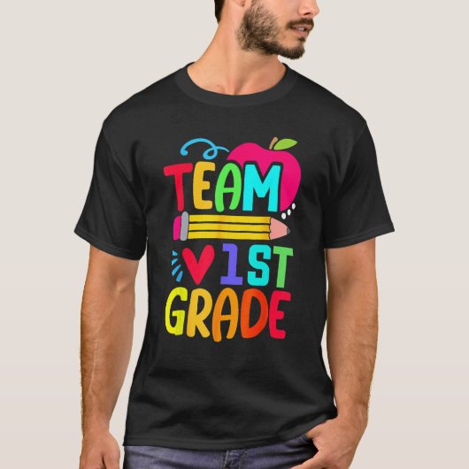 Team 1e klas potlood terug naar school leraar stud t-shirt (Voorkant)