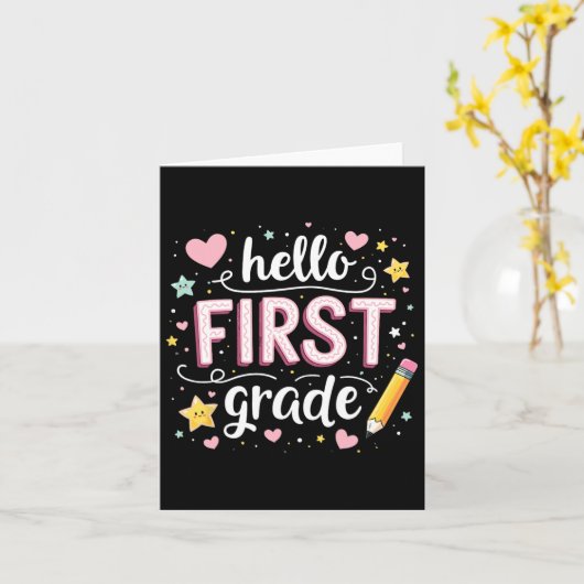 Team 1e klas terug naar school outfit 1 kaart (Gele Bloem)