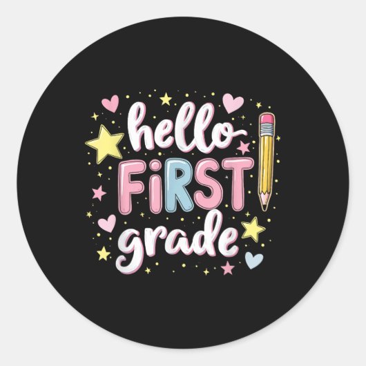 Team 1e klas terug naar school outfit ronde sticker (Voorkant)