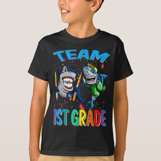 Team 1st Grade Shark terug naar school T-shirt (Voorkant)