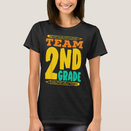 Team 2e klas potlood terug naar school leraar stud t-shirt (Voorkant)