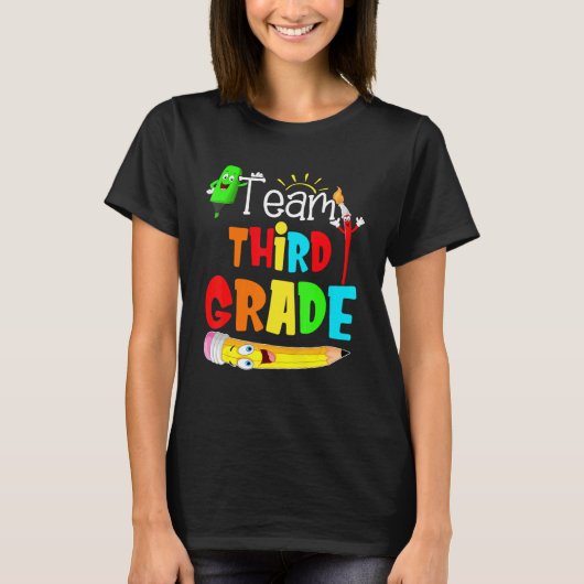 Team 3de Grade Regenboog Druk Derde Grafiek Leer K T-shirt (Voorkant)