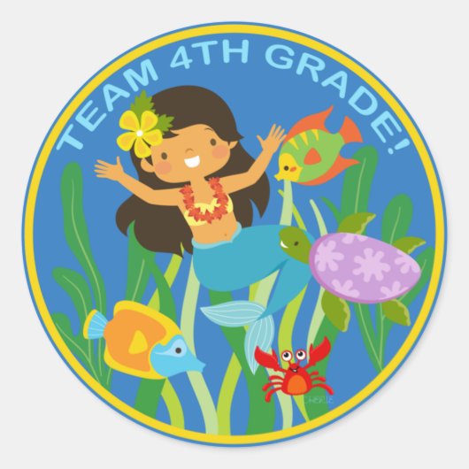 Team 4de graad! Cute Mermaid Ronde Sticker (Voorkant)