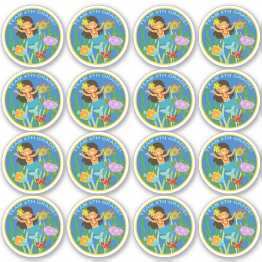 Team 4de graad! Zeemeermin en Zee schildpad Sticker (Voorkant)