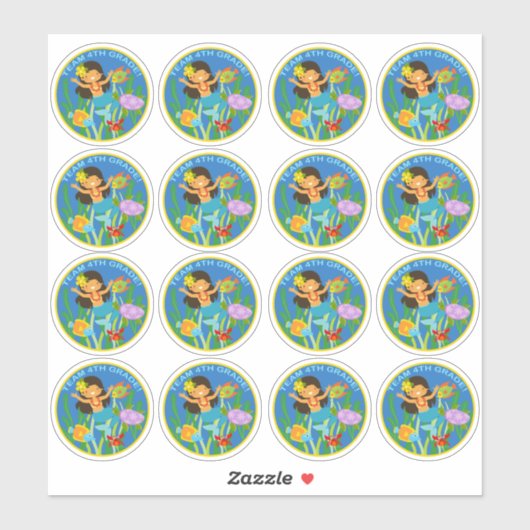 Team 4de graad! Zeemeermin en Zee schildpad Sticker (Vel)