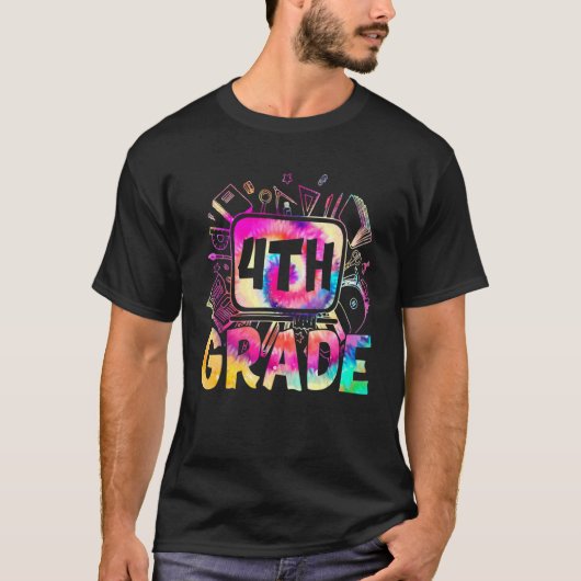 Team 4e graads Typografie Tie Dye Terug naar schoo T-shirt (Voorkant)