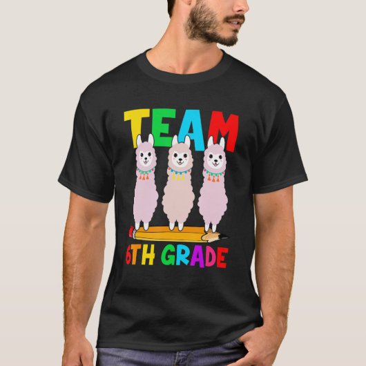 Team 6e graad Llama terug naar school Eerste dag T-shirt (Voorkant)