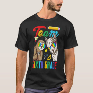 Team 6e klas luiaard met lama eerste schooldag t-shirt
