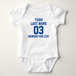 Team Achternaam lid voor Deep Blue Text Romper