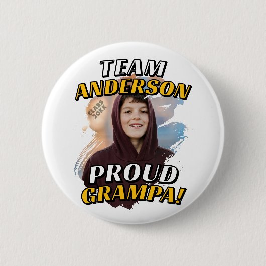 Team [Achternaam] Trots Opa Afstudeerfoto Ronde Button 5,7 Cm (Voorkant)