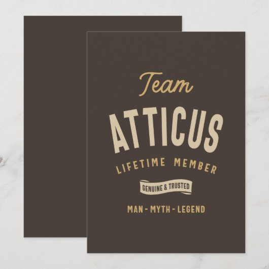 Team Atticus Lifetime Lid Persoonlijke naam Kaart (Voorkant / Achterkant)