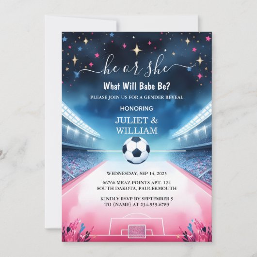 Team Ball Pitch Fun Soccer Field Gender Reveal Kaart (Voorkant)