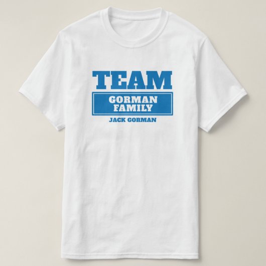 Team blauw gepersonaliseerd gezin of groep t-shirt (Design voorkant)