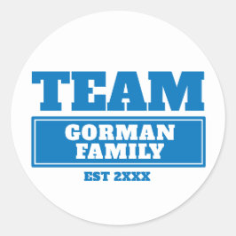 Team blauw gepersonaliseerde familie of team stick ronde sticker