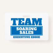 Team blauw gepersonaliseerde naam team building ba badge (Voorkant)