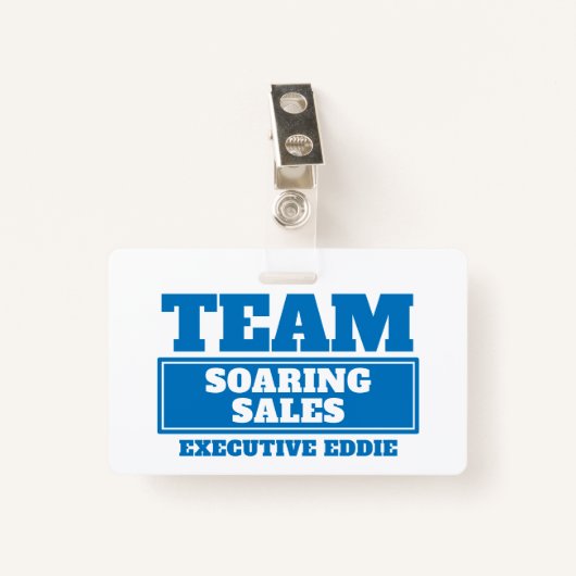 Team blauw gepersonaliseerde naam team building ba badge (Voorkant met clip)