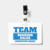 Team blauw gepersonaliseerde naam teambuilding bad badge (Voorzijde met clip)