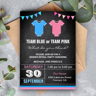 Team Blauw of Team Roze Geslacht Onthulling Feest Kaart