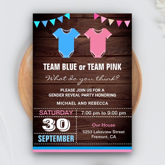 Team Blauw of Team Roze Geslacht Reveal Feest Kaart
