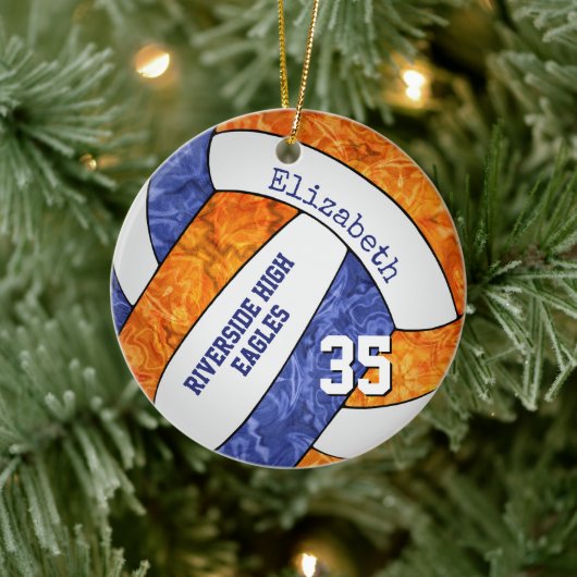 team blauw - oranje volleybalspeler memento keramisch ornament (Boom)