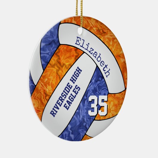 team blauw - oranje volleybalspeler memento keramisch ornament (Rechts)