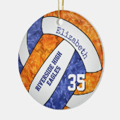 team blauw - oranje volleybalspeler memento keramisch ornament (Links)