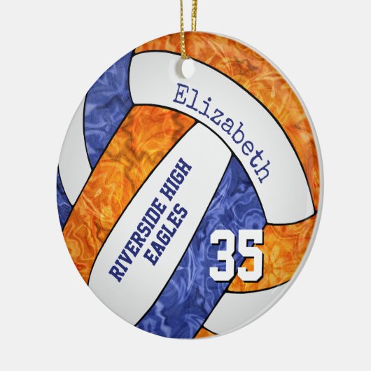 team blauw - oranje volleybalspeler memento keramisch ornament (Links)