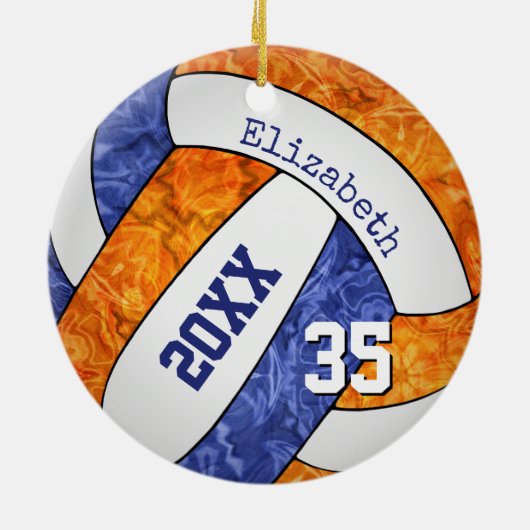 team blauw - oranje volleybalspeler memento keramisch ornament (Achterkant)