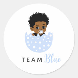 Team Blue African American Baby Boy In Egg Ronde Sticker
