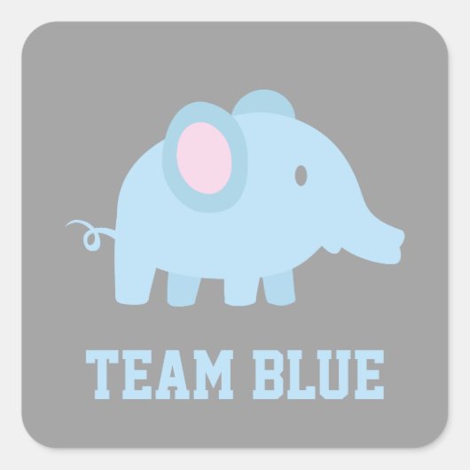 Team Blue, Baby Boy Olifant, Geslacht onthullen Pa Vierkante Sticker (Voorkant)