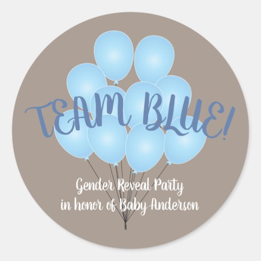 Team Blue | Blue Balloons Geslacht onthullen Parti Ronde Sticker (Voorkant)