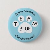 Team Blue Paw Print Gender onthullen Ronde Button 5,7 Cm (Voorkant)