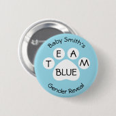 Team Blue Paw Print Gender onthullen Ronde Button 5,7 Cm (Voorkant /achterkant)