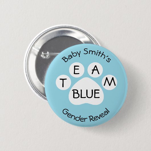 Team Blue Paw Print Gender onthullen Ronde Button 5,7 Cm (Voorkant /achterkant)