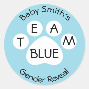 Team Blue Paw Print Gender onthullen Ronde Sticker