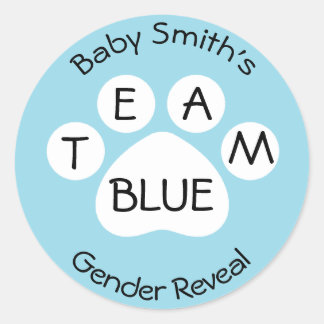 Team Blue Paw Print Gender onthullen Ronde Sticker