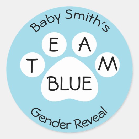 Team Blue Paw Print Gender onthullen Ronde Sticker (Voorkant)