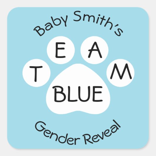 Team Blue Paw Print Gender onthullen Vierkante Sticker (Voorkant)