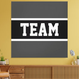 TEAM Bold Athletic Donkergrijs Zwart Wit Strepen Canvas Afdruk
