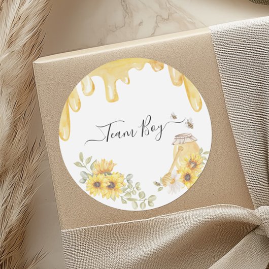 Team Boy Bee Zonnebloemen Geslacht onthullen Parti Ronde Sticker