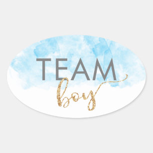 Team Boy Blauw Goud Glitter Geslacht Onthullen Ovale Sticker