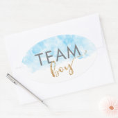 Team Boy Blauw Goud Glitter Geslacht Onthullen Ovale Sticker (Envelop)