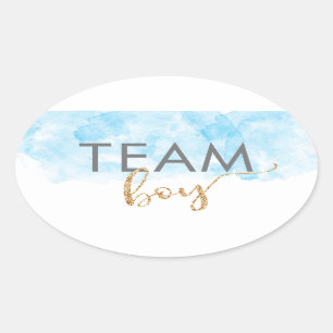 Team Boy Blauw Goud Glitter Geslacht Onthullen Ovale Sticker