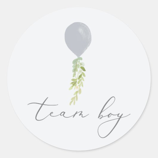 Team Boy Blue ballon Calligrafie Gender onthulling Ronde Sticker (Voorkant)